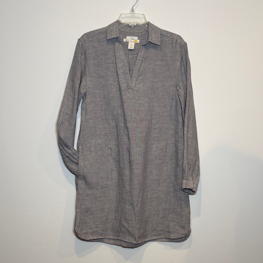 C&C California Linen Gray Tunic Dress Long Sleeves